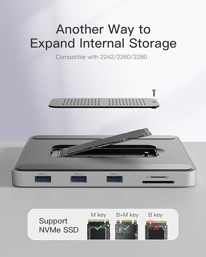 Inateck USB C Hub for iMac Docking Station Compatible with iMac 24 Inch 2021/2023 USB 3.2 Gen 2 8-in-1 Aluminium USB Hub with NVMe SSD Enclosure USB C 10 Gbps and SD/TF Card Reader DK2001