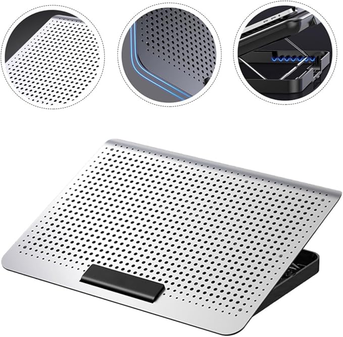 Gatuida Aluminum Laptop Radiator Cooling Stand with Quiet Exhaust Fan Adjustable Height Computer Rack for Home Office School Use Ergonomic Notebook Cooler with Enhanced Airflow and Stable