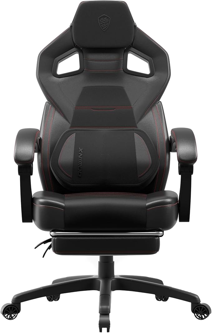 Dowinx Gaming Chair with Footrest Big and Tall Gaming Chair for Heavy People Gamer Chair for Adult with Massage Ergonomic Gaming Chair with headrest Computer Game Chair for 200lbs Black