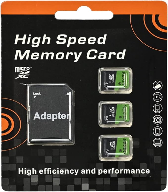 KEXIN 64GB Micro SD Card 3 Pack with SD Adapter microSDXC Memory Card UHS-I C10 U1 Micro SD Card Full HD High Speed TF Card for Tablet Action Camera Dash Cam Drone Game Console 64 G 3 Pack