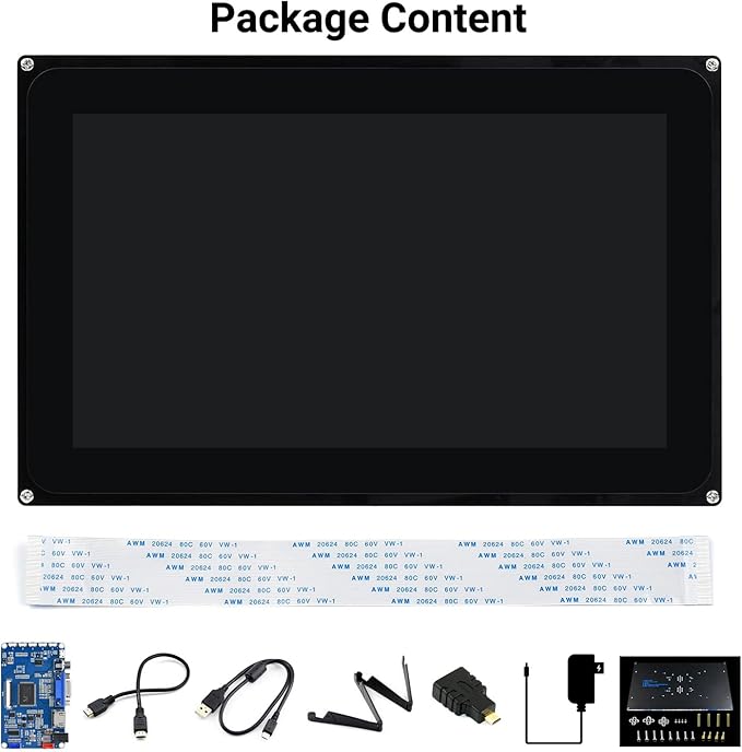 waveshare 10.1inch Capacitive Touch Screen LCD with Case Compatible with Raspberry Raspberry Pi 5/4B/3B/Zero/Zero W/Zero 2W/Pico/Pico W/Pico WH 1024×600 Resolution HDMI Supports Jetson Nano/Windows