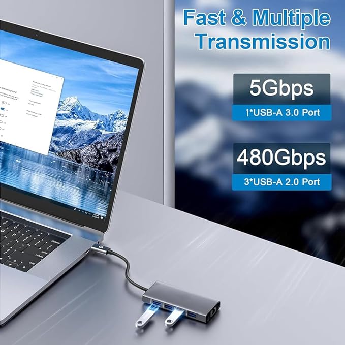 USB C HUB Dongle 10-in-1 USB C Adapter Docking Station with 4K HDMI Type C PD USB C Data USB3.0 RJ45 Ethernet SD/TF Card Reader Other Type C Latops Devices