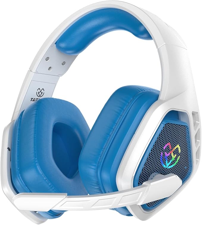 Tatybo Wireless Gaming Headset for PC Ps5 Ps4 2.4 Ghz USB &amp Type-C Gaming Headphones with Microphone 30H Battery Bluetooth Headphones for Switch Laptop Mobile Mac (Blue White)