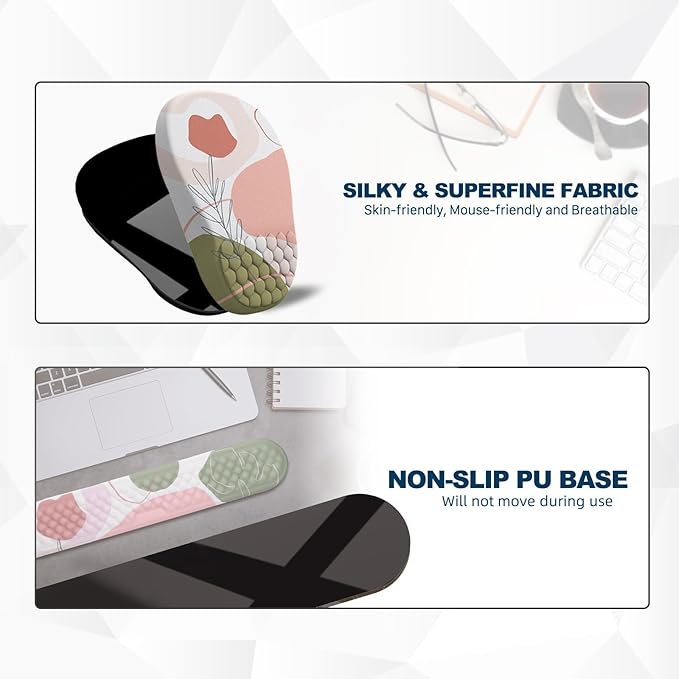 Ergonomic Mouse Pad and Keyboard Wrist Rest with Massage Design Space-Saving Mouse Pad Wrist Support Memory Foam Wrist Rest with Non-Slip PU Base for Computer Desk Rose