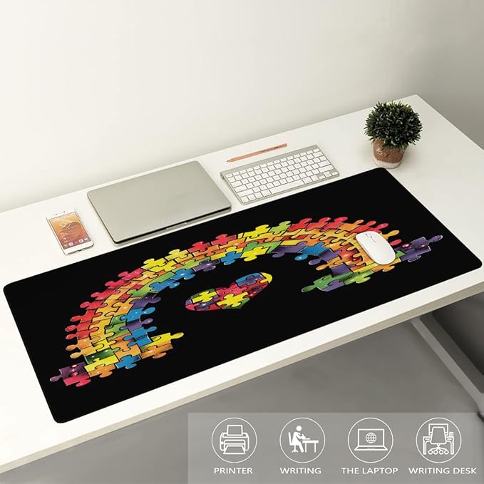 Large Mouse Mat Autism Rainbow Color Computer Mousepad with Non-Slip Rubber Base Waterproof Mouse Pad Desktop Keyboard Pad for GamerHome School Laptop Office Accessories35.4x15.7 in