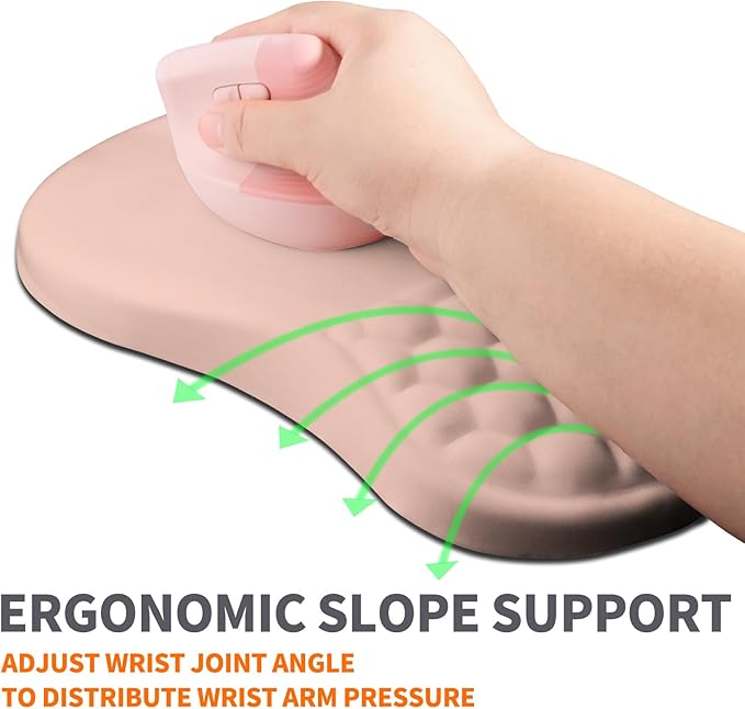 Ergonomic Joint Wrist Support Mouse Pad with Memory Foam Cushion Massage Bump Carpal Tunnel Pain Relief Mousepad Slope Design for Wrist Rest 11.8x7.9 in Rose Pink