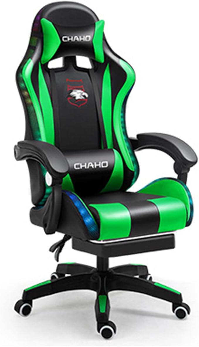Gaming Chair with footrestGamer Chair with 200lb Capacity for Adults and Teens Racing Style Computer Chair with Headrest and Lumbar Support (GreenColoured Lights)
