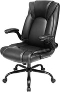 OUTFINE Flip-up Arms Office Chair 300lbs Executive Chair Swivel Office Chair with hydrolysis-Resistant Leather Spring Cushion Thick Padding and Ergonomic Design (Black Flip Arm Medium)