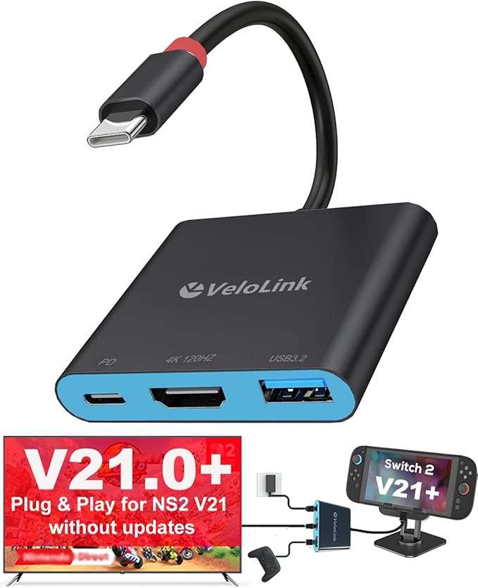 Switch 2 Dock for Nintendo Switch 2 Plug &amp Play for Latest V21Switch 2 Portable Dock with HDMI 2.1/PD/USB A 3.2 Compatible with Nintendo Switch 2/Rog Ally/steam Deck/Laptop/MacBook