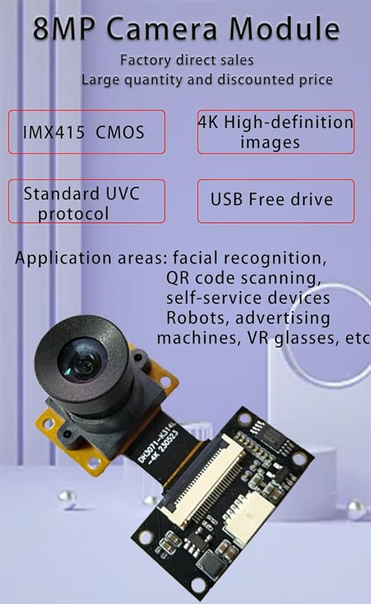 Generic 8MP USB Camera Module IMX415 CMOS 4K 3840 x 2160 30fps Fixed Focus OTG UVC Face Recognition 100 Degrees MJPEG YUY2 Webcam Module