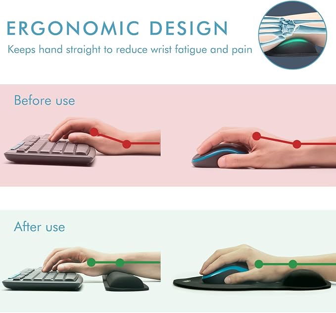 VAGAU Premium Keyboard Wrist Rest and Mouse Pad Wrist Support Ergonomic Memory Foam Set for Office Laptop Mac Computer and Gaming Comfortable Typing &ampWrist Pain Relief (2 Pack)