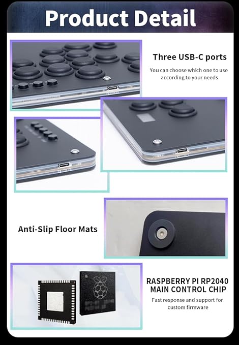 TIKITAKA Arcade Stick Deluxe16B All-Button Gamerfinger with Premium nylon keycaps &amp matte finish panel &amp Turbo FunctionsArcade Controller Street Fight for PC/Ps3/Ps4/Switch/Steam