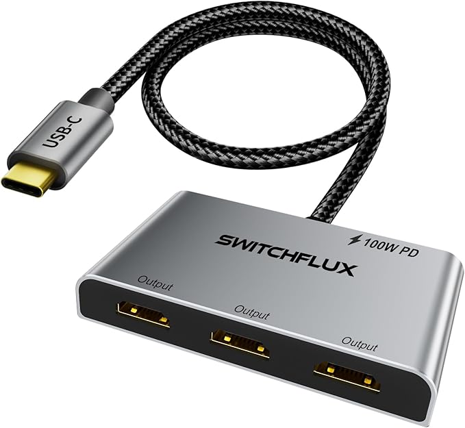 USB C to 3 × HDMI Adapter |4K60Hz HDMI Splitter Extended Display 1 in 3 Out MST Hub with 100W PD for Multiple Monitors Converter Compatible with LaptopPCUSB-C Graphics Card