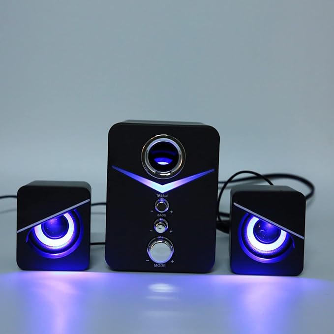 Sanpyl Computer Speaker Deep Bass High Power 2.1 Channel Desktop Speaker for Music LoversRed (Black)