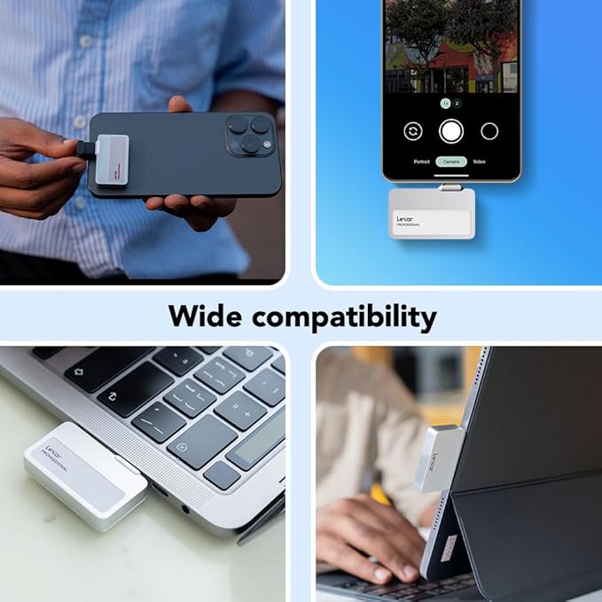 Lexar 2TB Professional Go Portable SSD Supports Apple 4K 60fps ProRes Up to 1050MB/s USB 3.2 Gen 2 Rugged IP65 Ultracompact Compatible w/iPhone 15/16 (Not 17) External SSD (LSL400X002T-RNSNU)