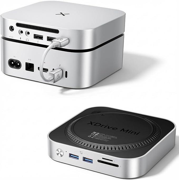 iDsonix Mac mini M4 Dock with M.2 NVMe/SATA SSD Enclosure 2*USB A 10Gbps 2*USB A 5Gbps TF/SD Slot 3.5mm Audio Docking Station for Mac mini M4/ M4 Pro- M4D1
