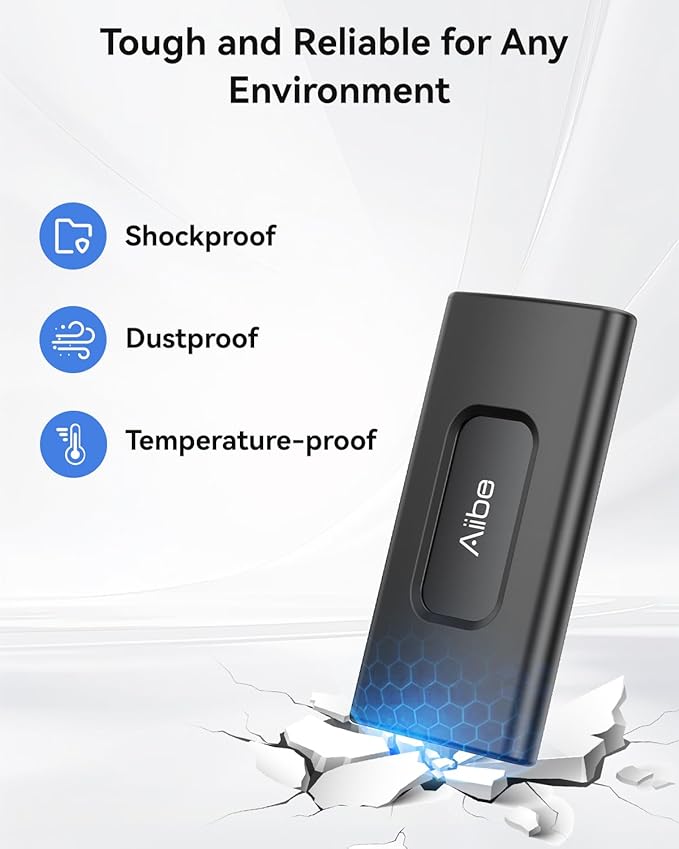 Aiibe 2TB External SSD USB C Portable SSD USB 3.2 Gen 2 Up to 1050MB/s External Hard Drive 2TB External Solid State Drive for iPhone 16/15 Laptop Mac and PS5 (Black)