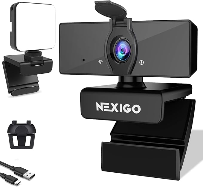 NexiGo 1080P Business Webcam Kits N660 HD Web Camera with Microphone and Privacy Cover Software Control Enhanced Video Conference Lighting Kit with Webcam Style Clip for Zoom/Skype/Teams