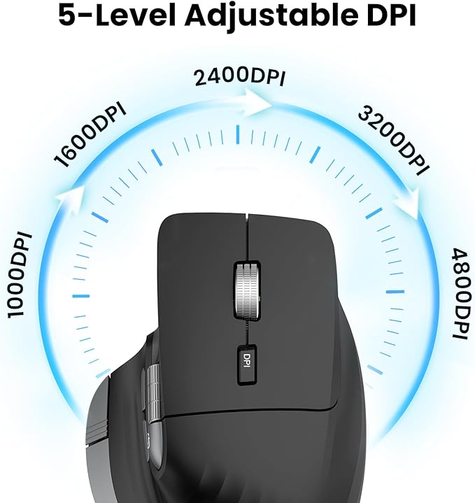 Wireless Bluetooth Mouse Ergonomic Rechargeable Silent Mouse with Multi-Device Adjustable DPI Flying Scroll &amp Thumb Wheel Bluetooth Mice for Laptop Computer Tablet Smartphone (Black)