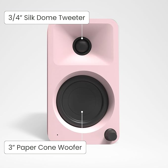 Kanto ORAMP 100W Powered Reference Desktop Computer Speakers with Bluetooth 5.0 and USB-C Input | Bi-Amplified | 100 Hz Automatic Crossover | Reference Quality Sound | Pair | Pink