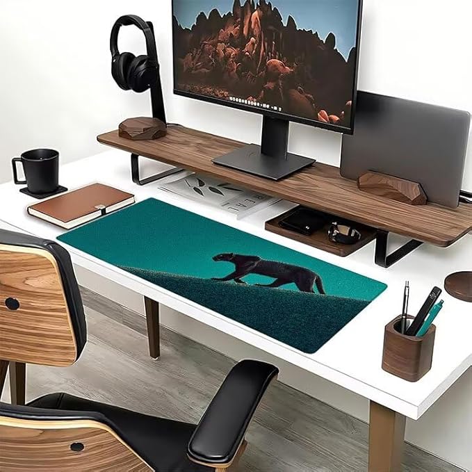 Mouse Pad XXL Leopard Animal Gaming Mousepad 31.5x11.8x0.12 inch Mousepad with Stitched Edgeswith Non-Slip Rubber Base Improved Precision and Speed Waterproof Protector Desk Accessories Gifts 0-7274