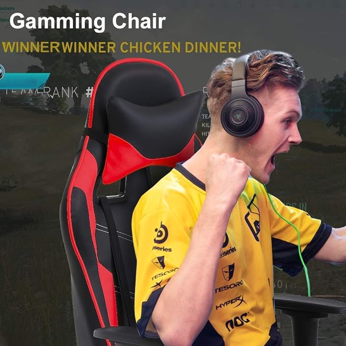 Gaming Chair Video Game Chair with Lumbar Support and Footrest Height Adjustable Ergonomic Computer Gaming Chair with 360° Swivel Seat and Headrest and for Office or Gaming (Red)