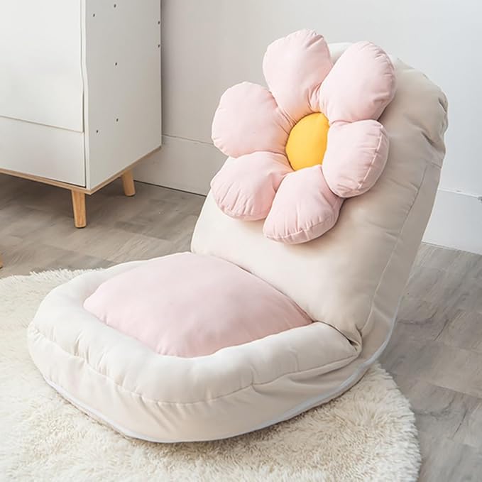 GIZNXBA Floor Chair Adjustable Foldable Floor Lazy Sofa with Pillow Folding Floor Gaming Chair with 5 Adjustable Positions Meditation Floor Chair for Home Office Reading Watching(/Beige A)