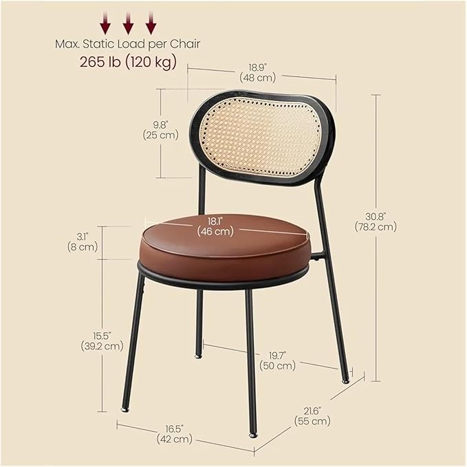 Adjustable Office Computer Chair with Armrest 1pcs Sleather Upholstered Rattan Backrest Decorative Dining Chair for Kitchen(Coffee Brown)