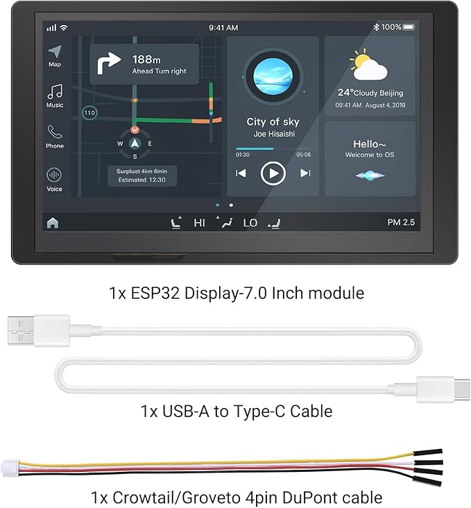 ELECROW ESP32 Display 800×480 7 Inch HMI Basic ESP32 RGB TFT LCD Touch Screen with Acrylic Case 32-Bit LX6 Dual-Core Processor Up to 240MHz Compatible with Arduino LVGL PlatformIO MicroPython