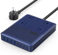 12-in-1 Charging Station USB C Power Strip with 5ft Cord200W GaN IV USB C Charger Block4 AC Outlets8 USB for MacBookiPhone 16/15/14Fast Charging Desktop Charger for Office (A-Blue)