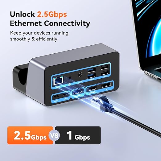 TobenONE 18-in-2 MacBook Docking Station Dual Monitor 4K@60Hz 150 Power Adapter 20W Charging USB C Docking Station with 2 HDMI&ampDP 7 USB 2.5Gbps Ethernet 2 Audio Dock Stand for MacBook Pro
