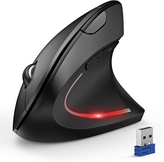 TECKNET Ergonomic Mouse Wireless Bluetooth Vertical Mouse 4800 DPI Optical Tracking 6 Adjustable DPI Quiet Clicks 2.4GHz with USB A Receiver 12 Months Battery 6 Buttons Wide Compatibility