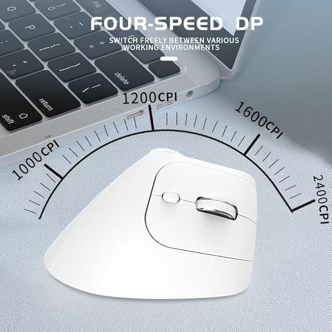 JOMAA Wireless 2.4G &amp Dual Bluetooth Three-Channel Ergonomic Vertical Mouse Adjustable DPI Multi-Function Turntable for PC Laptop MacBook Rechargeable (White)