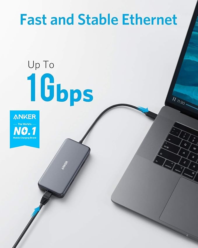 Anker USB C Hub 7-in-1 USB C Adapter with 4K HDMI 60W Power Delivery 1Gbps Ethernet 2 3.0 Ports SD and microSD Card Readers for MacBook Pro and Other Laptops