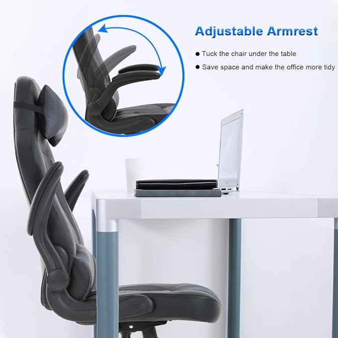 BestOffice Gaming Chair Office High-Back PU Leather Racing Chair Reclining Computer Executive Desk Chair with Lumbar Support Adjustable Arms Rolling Swivel Chair for Women Men(Grey)