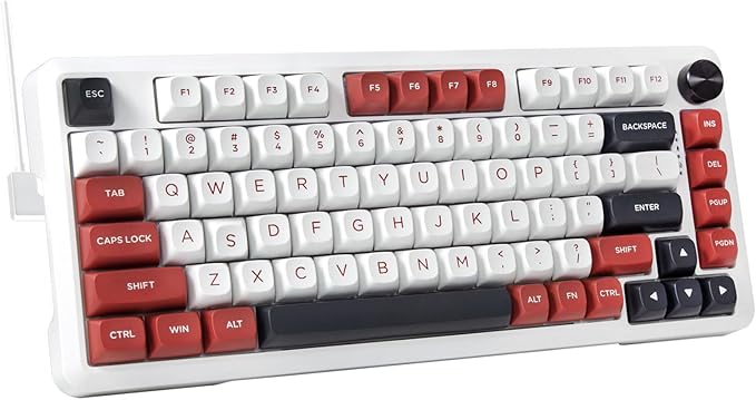 E-YOOSO 75% Wired Mechanical Gaming Keyboard Creamy Sound Hot Swappable Pre-lubed Linear Switches Gasket Structure Knob Control RGB Backlit Compact Custom for PC White/Red