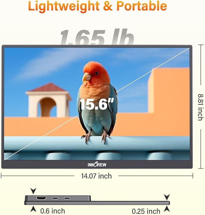 InnoView Portable Monitor 15.6 2K QHD for Laptop with Protective Sleeve Built-in 90° Adjustable Stand USB C HDMI Ultra-Slim Portable Laptop Monitor for MacBook Phone PS Xbox Switch