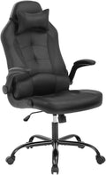 Gaming Chair Computer Chair Ergonomic Office Chair with Lumbar Support Flip Up Arms Headrest PU Leather Executive High Back Home Office Desk Chair for Adults Officials TeensBlack