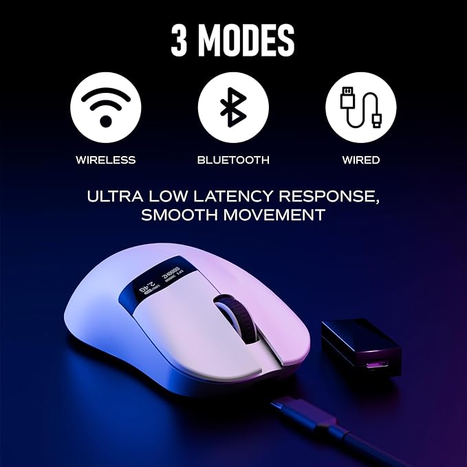 Chilkey Wireless Mouse Glacier LW 8K M Gaming Mouse with OLED Screen 8K Polling Rate 30000 DPI Optical Tracking 750 IPS Bluetooth 5.2/2.4G/USB-C 49g Super Lightweight 100 Million Clicks