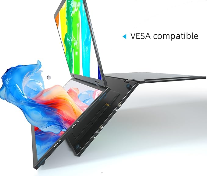Triple Screen 15.6 Portable Foldable Monitor Dual Screen with VESA Extender 1080P FHD IPS for Laptop PC 360°Rotation Kickstand for Windows MAC OS SmartphonePS5Switch