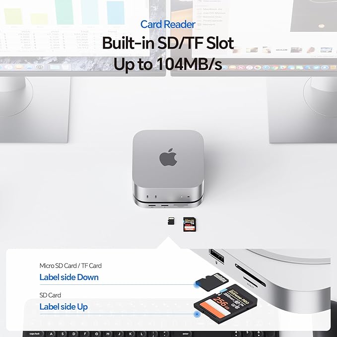 Mac mini M4 Dock No WiFi Interference PULWTOP Mac mini M4 Hub Stand with M.2 SSD Enclosure (SSD NOT Included) for Mac mini M4 and M4 Pro 2024 with 4K60Hz HDMI 3 x USB A 2.0 SD/TF 3.5mm Audio/Mic