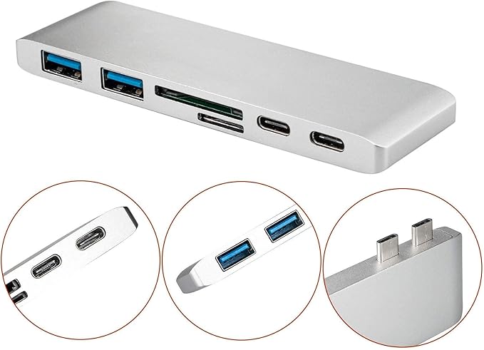 USB Type C 6 in 1 Type-C USB-C Hub Adapter Dual USB 3.0 Port Thunderbolt 3 for MacBook Pro