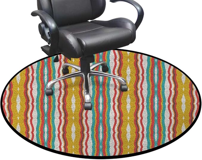 Multi Gaming Chair Mat Under Computer Desk Floor Protector for Rolling Chairs Non Slip Anti Scratches Vertical Abstract Swirl Lines Curved Stylish Diameter 47.2 in