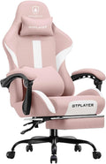GTPLAYER Gaming Chair with Foot Rest &amp Pocket Spring Cushion Breathable Fabric for Home Office Desk Ergonomic High Back Computer Chair with Headrest &amp Lumbar Support Pink