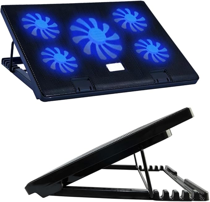HOMSFOU 5 Fans Laptop Cooling Pad Strong Heat Dissipation Notebook Stand Fan Easy Install CPU Cooler for Gaming Laptop