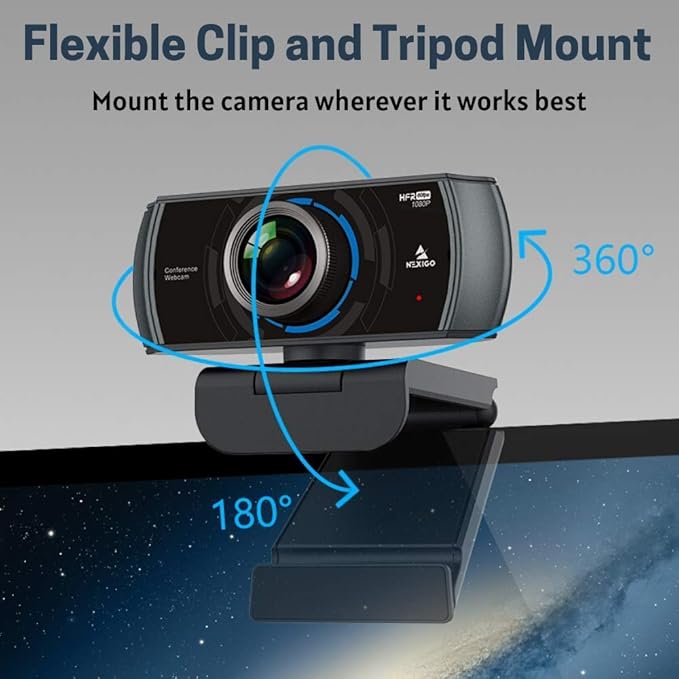 NexiGo N980P 1080P 60FPS Webcam with Microphone HD USB Computer Camera Built-in Dual Noise Reduction Mics 120 Degrees Wide-Angle for Zoom/Skype/FaceTime/Teams PC Mac Desktop (Renewed)