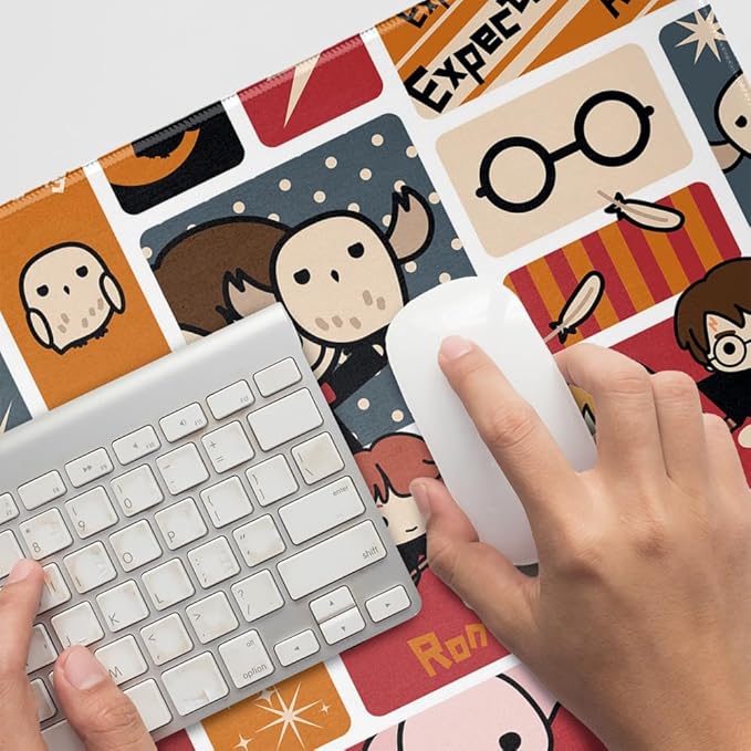 Harry Potter Cute Chibi Pattern Large Gaming Mouse Pad Desk Mat with Stitched Edges Non-Slip Base for Gamer Home and Office 31.5 x 15.7