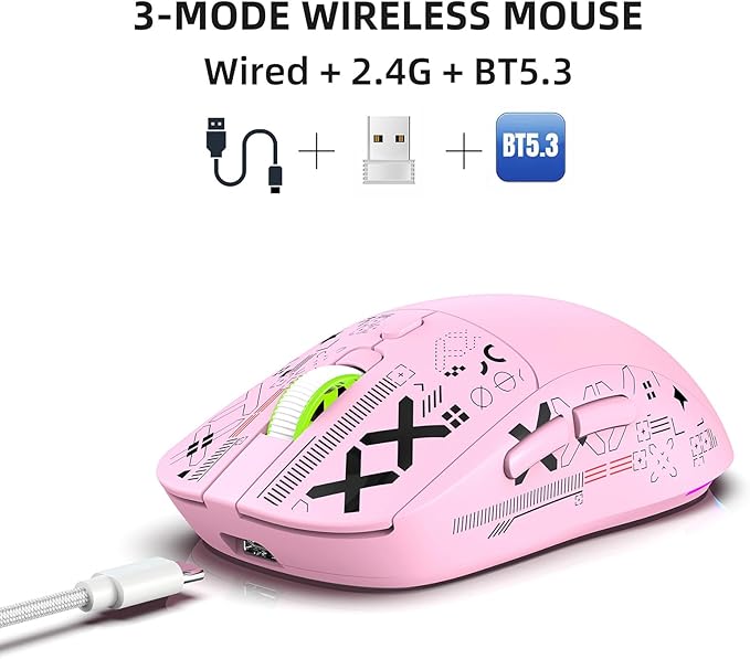 Asixxsix 3 Modes Wireless Mouse with Wired Wireless BT Chargeable Ergonomic Gaming Mouse with 2.4G Receiver 650mAh Battery Large Sized Blue Tooth Cordless Mouse for Laptop PC