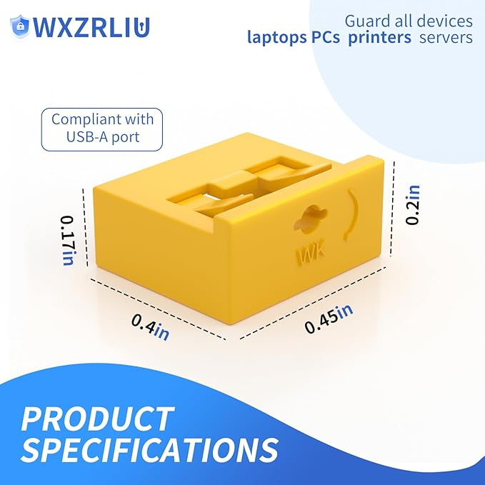 50PCS USB-A Port Blockers with 3 Keys-Removable Type-A Data Protection - Dust &amp Moisture Resistant Shield for Laptops PCs Gaming Devices &amp Tamper Protection (Yellow)