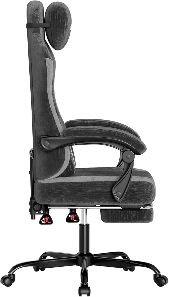 SUKIDA Fabric Video Gaming Chair Ergonomic High-Back Computer Game Chairs with Large Massage Adjustable Lumbar Support Headrest and Linked Armrests for Long Hours Sitting Task Chair Black